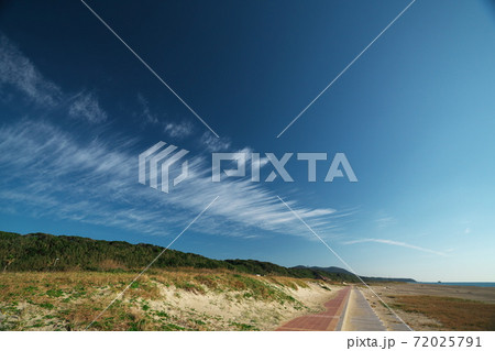秋空の渥美半島 広大な赤羽根西海岸表浜 秋空の渥美半島 広大な赤羽根西海岸表浜 72025791