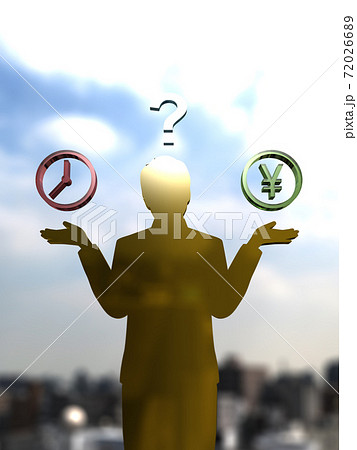 時間かお金かで悩む両手を広げた男性のシルエット 3DCGイラスト 時間かお金かで悩む両手を広げた男性のシルエット 3DCGイラスト 72026689