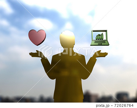 恋愛か仕事かで悩む両手を広げた男性のシルエット 3DCGイラスト 恋愛か仕事かで悩む両手を広げた男性のシルエット 3DCGイラスト 72026764