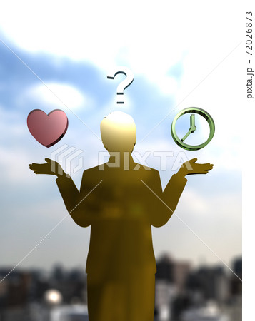 恋愛か自分の時間かで悩む両手を広げた男性のシルエット 3DCGイラスト 恋愛か自分の時間かで悩む両手を広げた男性のシルエット 3DCGイラスト 72026873