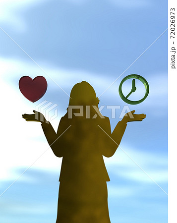 恋愛か自分の時間かで悩む両手を広げた女性のシルエット 3DCGイラスト 恋愛か自分の時間かで悩む両手を広げた女性のシルエット 3DCGイラスト 72026973