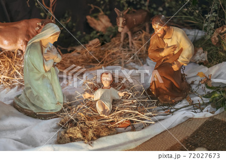 Christmas creche with Joseph Mary and Jesus Christmas creche with Joseph Mary and Jesus 72027673