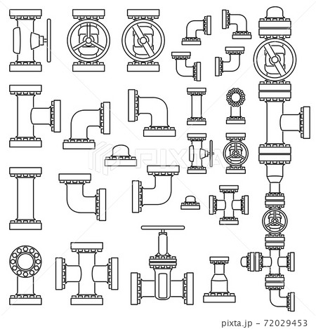 Set of vector image of pipeline elements drawn in line style. 72029453