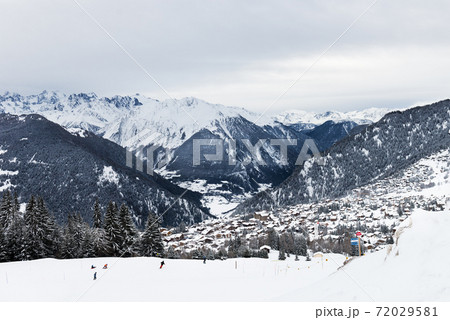 Winter view on the valley in Swiss Alps, Verbier, Switzerland 72029581