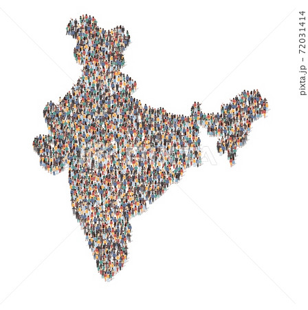 Large group of people forming India map standing together, flat vector illustration. Population demographics. Large group of people forming India map standing together, flat vector illustration. Population demographics. 72031414