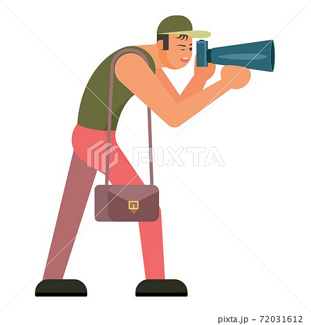 Photographer with photo camera icon isolated on white background. Vector illustration. Paparazzi character isolated on white background 72031612