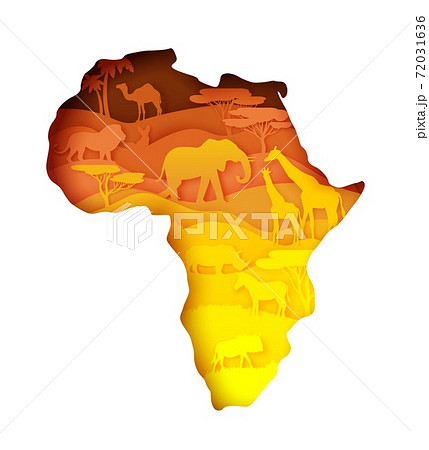 Mainland Africa map with wildlife, vector illustration in paper art style.