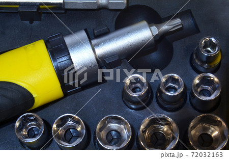 closeup many type of screwdriver head 72032163