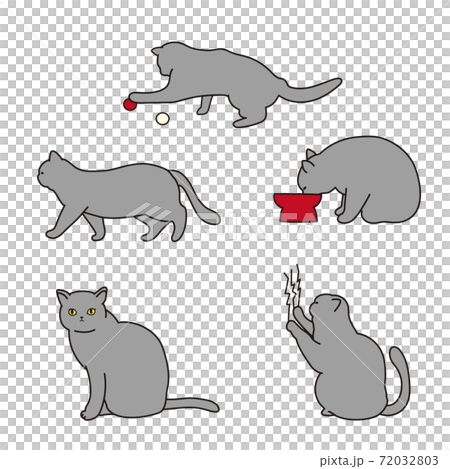 グレーの猫 色々な動き ベクターイラストセットのイラスト素材 グレーの猫 色々な動き ベクターイラストセットのイラスト素材