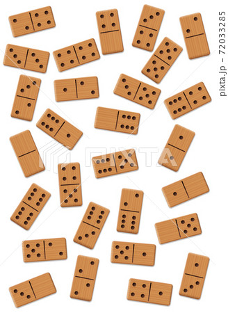 Dominos, scattered, shuffled, mixed up,loosely arranged messy set of 28 wooden tiles. Isolated vector illustration on white background. Dominos, scattered, shuffled, mixed up,loosely arranged messy set of 28 wooden tiles. Isolated vector illustration on white background. 72033285