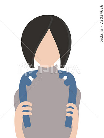 肩こりがひどい女性が 肩もみアイテムを使用しているイラストのイラスト素材