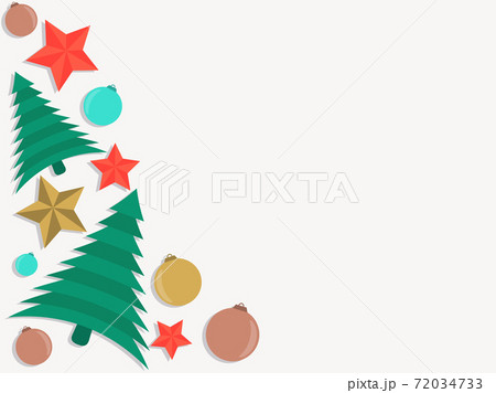 Top view of Christmas decorations with copy space. Christmas Ball Ornaments on white background. Festive background for greeting cards and invitations. Vector illustration 72034733