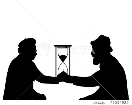 Silhouettes of grandparents holding hourglass time symbol 72034926