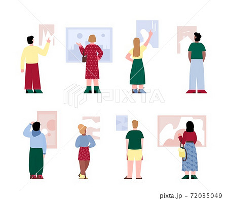 Back view of people standing in picture gallery exhibition Back view of people standing in picture gallery exhibition 72035049