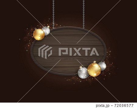 クリスマスボード 楕円型の黒の木製フレームのイラスト素材
