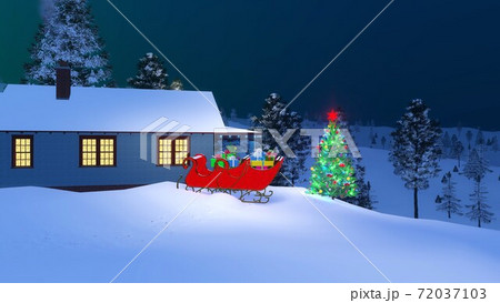 Santas house decorated for Christmas at night 3D 72037103