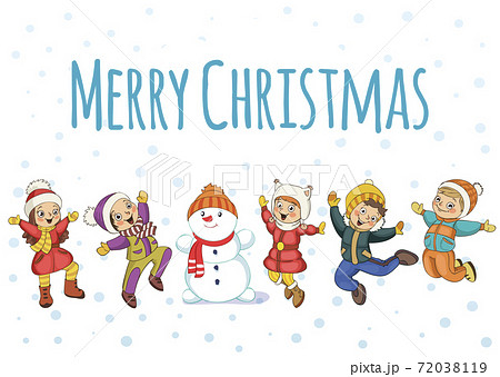 Illustration of kids playing outdoors in winter. Kindergarten, school children. Illustration of kids playing outdoors in winter. Kindergarten, school children. 72038119