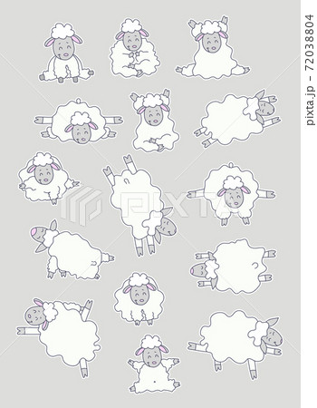 Set of stickers - Sheep yoga. White cute sheep get up in an asana and go in for sports, fitness and meditation. Yoga pets. Vector illustration. All elements are isolated 72038804