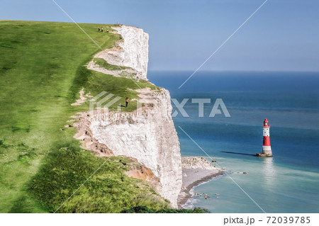 Beachy Head Lighthouse with chalk cliffs near the Eastbourne, East Sussex, England 72039785