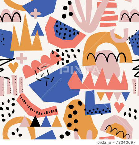 Abstract shapes seamless vector background. Repeating contemporary paper cut shapes background 72040697