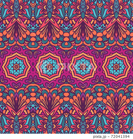 Vector seamless pattern ethnic tribal geometric psychedelic colorful print 72041394