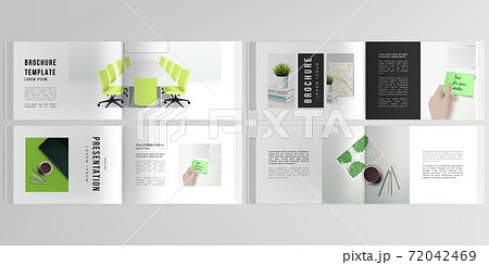 Vector layouts of horizontal presentation design templates for landscape design brochure, cover design, flyer, book design, magazine. Home office concept, study or freelance, working from home. 72042469
