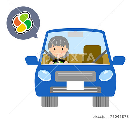 高齢者マークで青い自動車を運転する女性のベクターイラストのイラスト素材