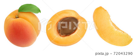 apricot fruit with half and slice isolated on white background. . Top view. Flat lay 72043290