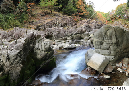 大瀧神社 眼下の犬上川 滋賀県多賀町 の写真素材