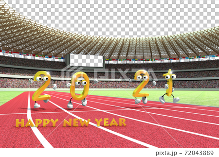 2021 (Reiwa 3rd year) New Year's card material with an athletics stadium as a motif because it is the year of the Olympic Games 72043889