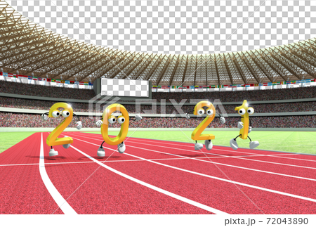 2021 (Reiwa 3rd year) New Year's card material with an athletics stadium as a motif because it is the year of the Olympic Games 72043890