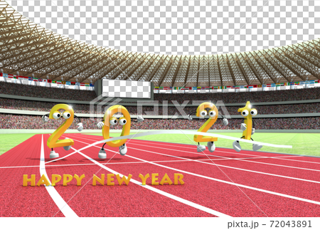 2021 (Reiwa 3rd year) New Year's card material with an athletics stadium as a motif because it is the year of the Olympic Games 72043891