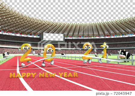 2021 (Reiwa 3rd year) New Year's card material with an athletics stadium as a motif because it is the year of the Olympic Games 72043947