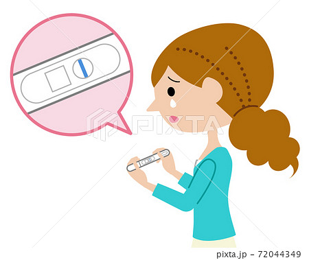 妊娠検査薬で妊娠していないことが分かり悲しむ女性のイラスト素材