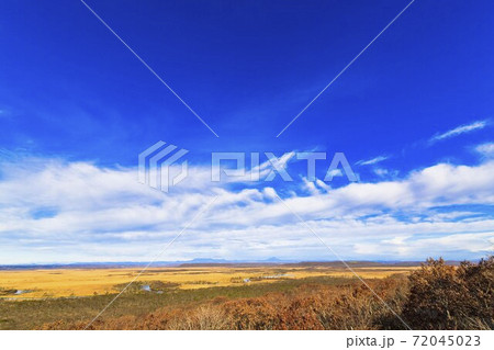 青空と晩秋の釧路湿原 細岡展望台 北海道釧路町 青空と晩秋の釧路湿原 細岡展望台 北海道釧路町 72045023