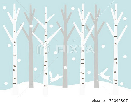 冬の森6 白樺 うさぎのイラスト素材