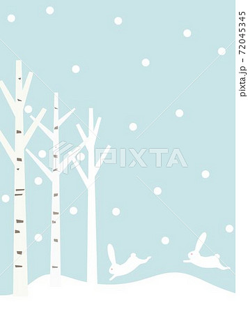 冬の森14 白樺 うさぎのイラスト素材