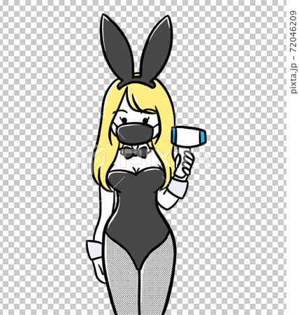 マスクをして検温機を持つバニーガールのイラスト 72046209