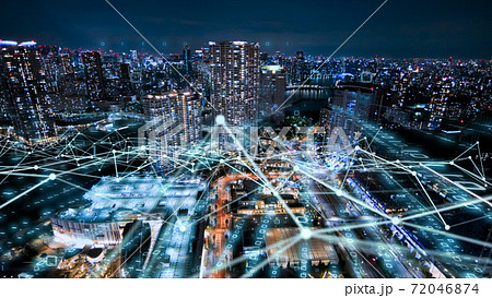 デジタル営業 Iotによる大都市のデジタル化 背景画像のイメージのイラスト素材