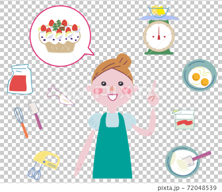 楽しそうにスイーツをつくる女性 セット イラスト 楽しそうにスイーツをつくる女性 セット イラスト 72048539