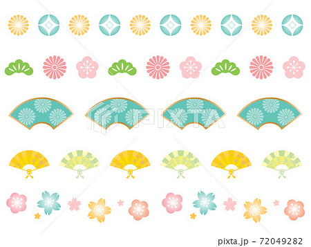 お正月の花柄のラインイラストのイラスト素材 7492