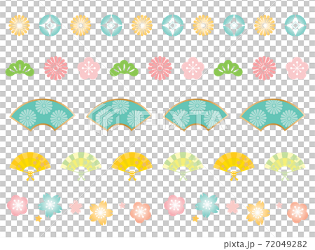 お正月の花柄のラインイラストのイラスト素材 7492