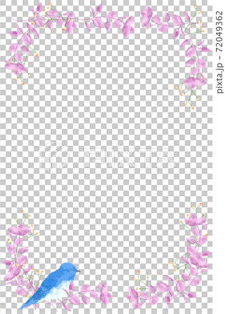 優しいタッチの幸せを運ぶ青い鳥とユーカリのフレーム 72049362