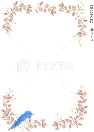 優しいタッチの幸せを運ぶ青い鳥とユーカリのフレーム 72049505