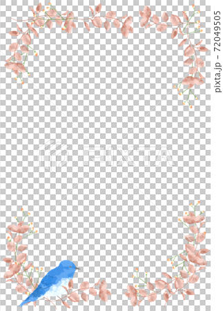 優しいタッチの幸せを運ぶ青い鳥とユーカリのフレーム 72049505
