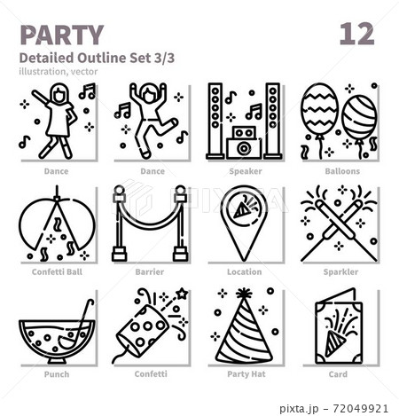 Party and Cebbertion icons set, Detailed Outline, vector and illustration set 3 72049921