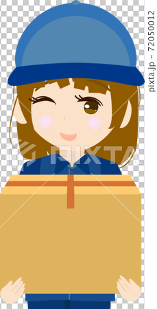 大きな荷物を持つ可愛い女性の配達員のイラストのイラスト素材