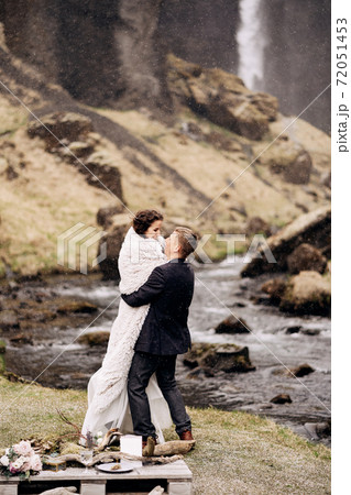 Destination Iceland Wedding Near Kvernufoss の写真素材