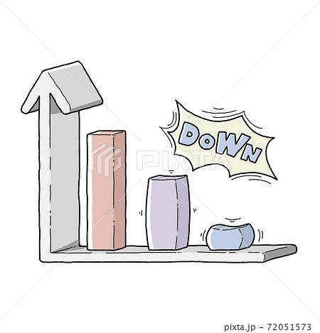 手描きのかわいい立体棒グラフ Down 減少 低下 下降のイメージのイラスト素材