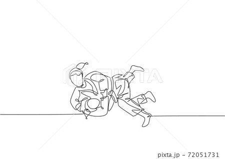 One Single Line Drawing Two Young Energetic のイラスト素材